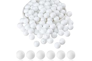 BEEFLYING 100 Pezzi Perline di Silicone Perlina di Gomma Rotonda 15MM Perline distanziatore Sciolto per Il Fai da Te Forniture Gioielli Portachiavi Facendo (Bianco)