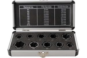 LSLANSOON 10 Pcs Short Profile Bolt Extractor Set, Screw Bolt Nut Removal Extractor Socket Tool Kit, 9-19mm Metric Nut Remover Tool Set with Aluminium Carrying Case