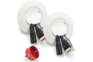 Ocultar Cables TV para TV Montado en la Pared, HASA zone Salida de Cable Blanco Pasacables Mesa para Esconder Cables de TV Contiene 2 Kit de Pasacables y 1 Coronas Perforadora Fácil Instalar