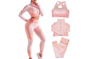 Veriliss 3-Set Completo Sportivo Palestra Donna, Fitness Completo, Workout Abbigliamento Oceans Cappotto Reggiseno Sportivo Ghette