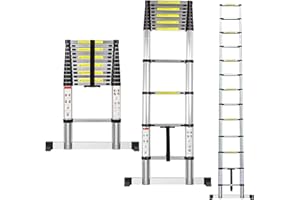 HUOLE Échelle Télescopique Pliante,3.8 m Echelle Pliante en Aluminium Echelle Polyvalente,Escabeau Telescopique Charge Max 150 kg,Charge Capacité de 150 kg