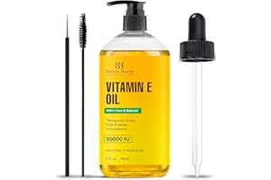 Botanic Hearth Vitamin E Öl (Vitamin E Oil) | 100% rein & natürlich | 35.000 IE | Für Nägel, Haare, Augenbrauen & Wimpern | Inkl. Bürste | Haar- & Körperöl | 2 Fl Oz