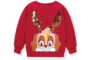 MUJOQE Girls Christmas Jumper Kids Xmas Sweatshirt Cotton Reindeer Snowmen Pullover Toddler Long Sleeve Shirts Top Children Winter Clothes Age 1-7 Years