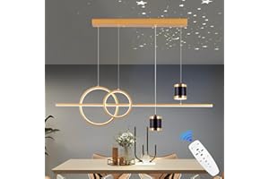 Qiaomao Moderne Dimmable Suspension Luminaire LED 120cm Hauteur Réglable Lustre de Table à Manger 49W Ciel étoilé Suspensions D'éclairage Intérieur Lustre Salon avec Télécommande Lampe Suspendue, Or
