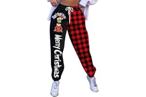 QWUVEDS Grinch Pantaloni Grinch Cotone Grinch Plus Size Pantaloni da Donna Verde Babbo Natale Grinch Costume Pigiama Donna Pantaloni Pigiama Donna a Righe Pantaloni da jogging Donna Pantaloni cargo