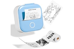 Odaro Mini Printer, T02 Inkless Sticker Printer Protable, Inkless Photo Printer with 1 Roll Paper, Bluetooth Thermal Pocket Printer for Notes, Photos, DIY Printing, Birthday, Blue