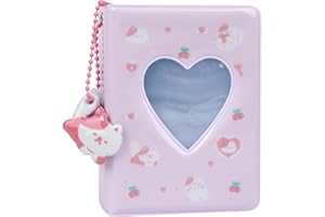 SHENGO 3 inch Mini Photo Album, Kpop Photocard Binder, Mini Photo Kpop Album Cute Kpop Photocard Holder Book, Love Heart Hollow Photocard Id Holder 40 Pockets with Lovely Pendant for Photo Collection