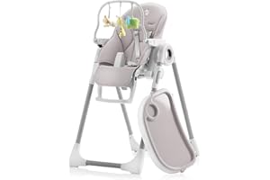 Sweety Fox Folding High Chairs for Babies and Toddlers - with Toy Arch - High Chair with Adjustable Heights and Position - Baby High Chairs 6 Months Plus (Max 15kg) Grey