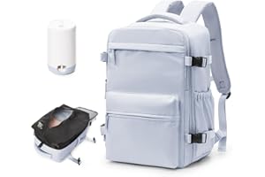 BOXSAM Zaino Sottovuoto Viaggio Con Pompa Zaino Ryanair 40x30x25 Aereo Bagaglio a Mano Borsa da Cabina per Donna Uomo Zaini 14 Pollici Porta PC Casual Impermeabile Daypack Grigio