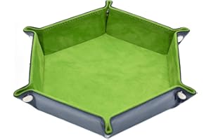 Cusdie Dice Tray Folding Hexagon Dice Tray Leather and Velvet Dice Holder for DND Dice Game Table Games (Green)
