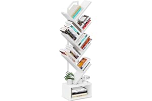 ‎COLESHOME Coleshome Bücherregal im Baumform, Standregal mit 6 Ebenen, Bücherregal Holz Geeignet für Wohnzimmer und Schlafzimmer, Weiß