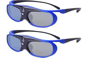 COCAR 3D Glasses, 3D Active Shutter DLP Link Rechargeable Glasses for 3D DLP Link Projector - Blue, Pack of 2