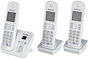 Panasonic KX-TG6823GS DECT telefon bezprzewodowy z automatyczną sekretarką (3 słuchawki, niski poziom promieniowania, tryb Eco, telefon GAP, telefon stacjonarny) perłowo-srebrny