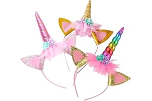 FANSEZQ 3 Einhorn-Kinderhaarbänder, Einhorn-Haarbänder, mit Einhornhorn-Haarschmuck und Ohren, verwendet für Ostern, Geburtstage, Partys usw