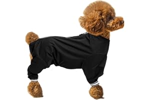 MOREZI Dog raincoat, rain snow jacket, zipper in back, waterproof jumpsuit with collar hole and reflective strip - Black - M