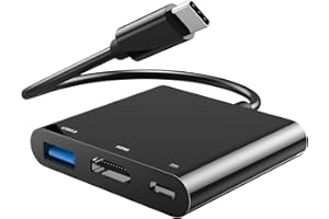 CABLEGLAXAY Adaptadores USB C HDMI 3 en 1, tipo C a HDMI 4K, con USB C PD3.0 100W a HDMI y USB3.1 gen 1 5Gbps, compatibles con la carga de 60W Thunderbolt 3, adecuados para MacBook Pro / iPad pro, etc - Negro