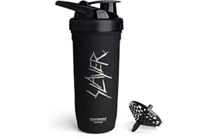 Smartshake Rockband Reforce Edelstahl Protein Shaker Flasche 900 ml | 850.5 g - auslaufsicherer Schraubdeckel - BPA-frei - nicht isoliert - Unisex (Slayer, Scratchy Logo)