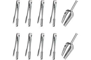 DBALL Candy Bar Zestawy 8 szczypiec do glazury i 2 łopaty do słodyczy ze stali nierdzewnej, srebrne, uniwersalne szczypce do cukierków, łopata do żywności cukrowej, biszkopt, grill, bar, gotowanie