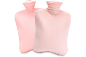 FINEWISH Bolsa de Agua Caliente 2L, Botellas de Agua Caliente con Suave Felpa Funda, Botella De Agua De Gran Capacidad con Funda Suave, Agua Caliente Bolsa (Rosado)