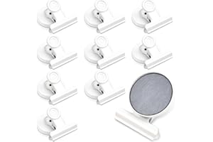 MAGXCENE Clip Magnético para Nevera, 10 Imanes de Metal con Clip, Clip Magnético de Metal Super Fuerte para Cocina Oficina Escuela Etiquetas Bolsas Uso Doméstico Tiendas (Blanco, 31mm)
