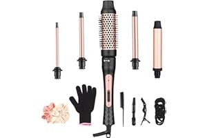 JAETON Lockenstab 5 in 1 mit Lockenbürste Keramik Lockenstab Set Multifunktions Austauschbare Keramikbeschichtung Lockenstäbe Aufsätzen Große und Kleine Locken Set (5 in 1)