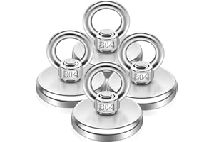Keukenket 48 mm extra fuerte grande 80 kg + imán de neodimio con agujero, 4 unidades, plata, redondo, imán de pescado, pesca magnética, camping, industria, crucero