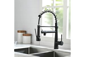 TIMACO - Rubinetto da cucina nero, orientabile a 360° con molla a spirale doccetta estraibile ad alta pressione, rubinetto adatto al settore della gastronomia, per la cucina ed i lavelli