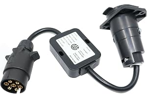 POWERED European Round 7-Pin Connector to US 7-Way Blade Adapter Trailer Light Converter