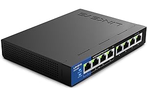 Linksys LGS108P 8 Port Gigabit Unmanaged Network POE Switch with 4 POE+ Ports @ 50W - Ideal for Business, Home, Office, IP Surveillance - Desktop Ethernet Switch Hub with Metal Housing