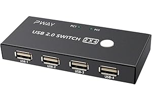 PWAY USB 2.0 Switch 2 porte USB Switch Selettore 2 computer Condivisione 4 dispositivi USB KM Switch Box per PC, stampante, scanner, tastiera, mouse con 2 cavi USB (compatibile con Mac/Windows/Linux)