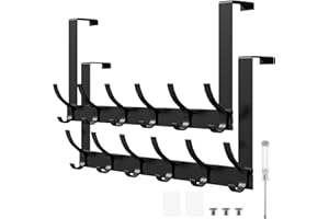 DGHOME 2 Pieces Over Door Hooks, Over Door Hanger with 12 Hooks, Heavy Duty Over Door Coat Hanger,No Drilling Required Over Door Organizer Rack for Coats, Bags, Towels, Bearing Weight 20kg