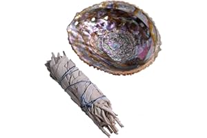 Native Spirit Zestaw do rozmazywania: Średniej wielkości piękna muszla abalone i 1 średniej wielkości biała różdżka do rozmazywania szałwii