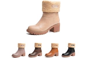 Hitmars Bottes Hiver Femme Boots Fourrées Chaudes à Enfiler Daim Femmes Botte Neige Bottine Noir Marron Kaki Gris EU 35-43