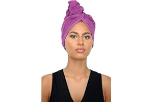 Sapphire Collection Terry Cotton Hair Towel Wrap, Soft Absorbent Turban with Loop & Button for Long Hair (Purple)