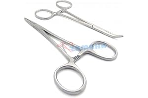 Zamaha UK Set of Pet Groomers Scissor Style Pet ear Locking Forceps, Hemostatic Tweezers, Good Strong Animal Care, Dog/Cat groomers tool(Straight and Curved)