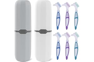 SPORGO 6 Stück Tragbare Prothesenreinigungsbürsten: Harte Prothesenbürste Prothesen DoppelseitenbüRste, Zahnprothesen Reinigungsbürste mit 2 Tragetasche, für die Reinigung von Künstlichen Zähnen