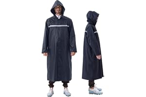 ioutdoor Mens Raincoat Long Rain Mac Women Waterproof with Drawstring Hood,Reflective Rain Coats for Rainy Camping Hiking Fishing