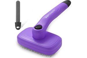 WOPQAEM Self Cleaning Slicker Brush for Shedding Short & Long Haired Dogs & Cats. Retractable Wire Bristle Grooming Tool with Hair Remover Tool. Removes Loose Fur, Undercoat, Tangles for Pets, Purple