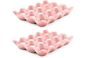 Flexzion Lot de 12 coquetiers en céramique - Plateau à œufs en porcelaine - Conteneur de rangement pour réfrigérateur - Support décoratif de service - Présentoir pour comptoir - 2 packs (Rose)