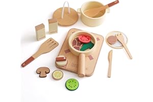 YOUUYS Dinette Enfant 18PCS, Dinette en Bois, Dinette Bebe 1 an, Miniverse Jouet en Bois Montessori Cuisine en Bois Nourriture pour Enfants