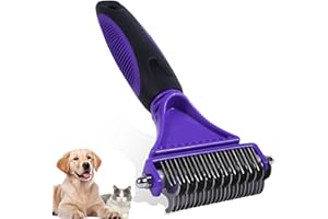 NursCare Pet Grooming Brush, Double Sided Undercoat Rake for Dogs & Cats, Professional Deshedding Brush and Dematting Tool, Safe and Effective Removing Knots, Mats, Tangles (Purple)
