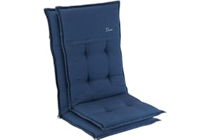 Homeoutfit24 Elbe - Imbottitura per Sedia da Giardino, Made in Europe, Schienale Alto, OEKO-TEX® Standard 100, Resistente ai Raggi UV, Fascetta di Supporto e Cordini, 2 Pezzi, Blu