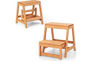 GIANTEX Taburete Escalera Plegable de Madera de Abeto, 2 Peldaños, 50 x 39 x 45 cm, Taburete Plegable Multifuncional, Carga 150 kg+100 kg, para Biblioteca, Cocina, Jardín, Almacén
