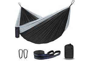 ERUW Hamac Ultra-léger Camping, Nylon à Parachute Séchage Rapide Hamac avec Mousquetons et Sangles de qualité Utilisé Hamac pour Le Jardin en Terrasse et Les Voyages (Gris/Noir)