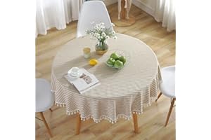 Meioro bieżnik na stół w paski, prosty i elegancki bieżnik, z materiału tekstylnego, do użytku w pomieszczeniach i na zewnątrz (morelowy/białe pasy, średnica 150 cm)