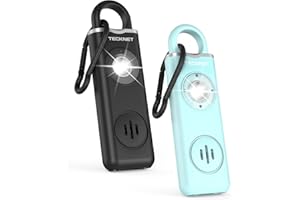 TECKNET Persönlicher Alarm, Taschenalarm mit 130 dB Sirene und LED Signalleuchte, USB Type-C wiederaufladbar Schlüsselanhänger für Frauen, Sicherheitsalarm für Kinder/Frauen/Ältere(Blau+Schwarz)