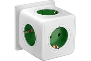 SUOMA 5-in-1 Cubo Enchufe, Power Cube Enchufe Multiple 3680W, 5 Port Cubo Enchufes Múltiples Pared, Ladron Enchufes Compatible con Phone, Hogar, Cocina, Oficina, Verde