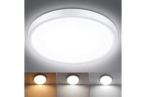 Smanu LED Ceiling Light,18W 1800LM,3 Color Temperatures in One 3000K/4000K/6000K,Waterproof Flush Mount Ceiling LED for Bathroom,Living Room,Dining Room,Kitchen,Office,Ø23CM