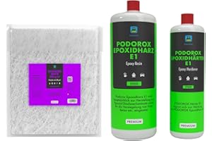 PODOROX E1 Epoxidharz Set mit Härter & Glasfasermatte | 1,5 kg Epoxidharz + 1 m² Glasfasermatte 300 g/m² | Reparatur & Laminier Set für GFK, Holz, Boote, Modellbau | Geruchsarm & Transparent