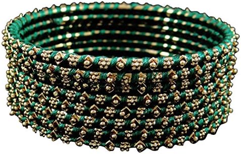 Goldtone Silk Thread Wrapped Bangle Set Indian Fashion Jewellery Gift For Women 2*6
